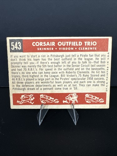 1959 Topps #543 Corsair Outfield Trio Pittsburg Pirates Great NM - Picture 2 of 8
