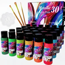 Metallic Acrylic Paint Set of Premium 30 Colors, Professional with 2 fl oz60ml