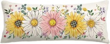 Spring Summer Floral Pillow Cover 14x36 Inch,Sunflower Daisy Flowers Lumbar