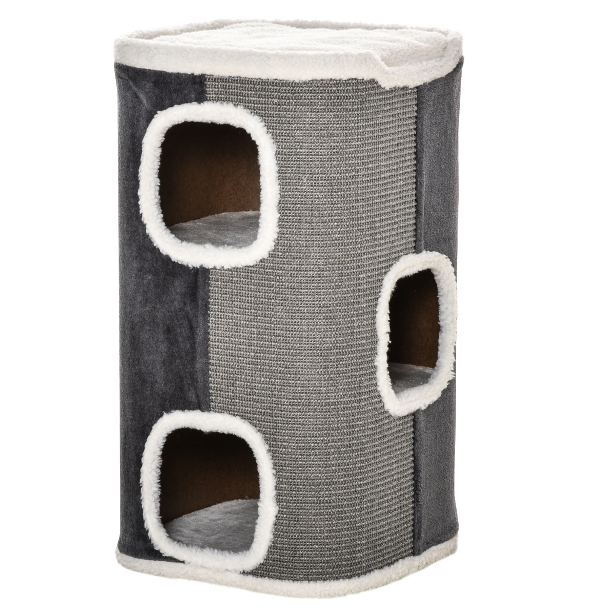 Pawhut Grey Cat Barrel Kitten Tree Tower Sisal Scratching Furniture Climbing Frame In - Image 2