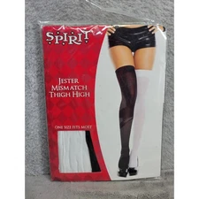 Spirit Halloween Jester Mismatch Thigh High Socks Black White Costume Accessory