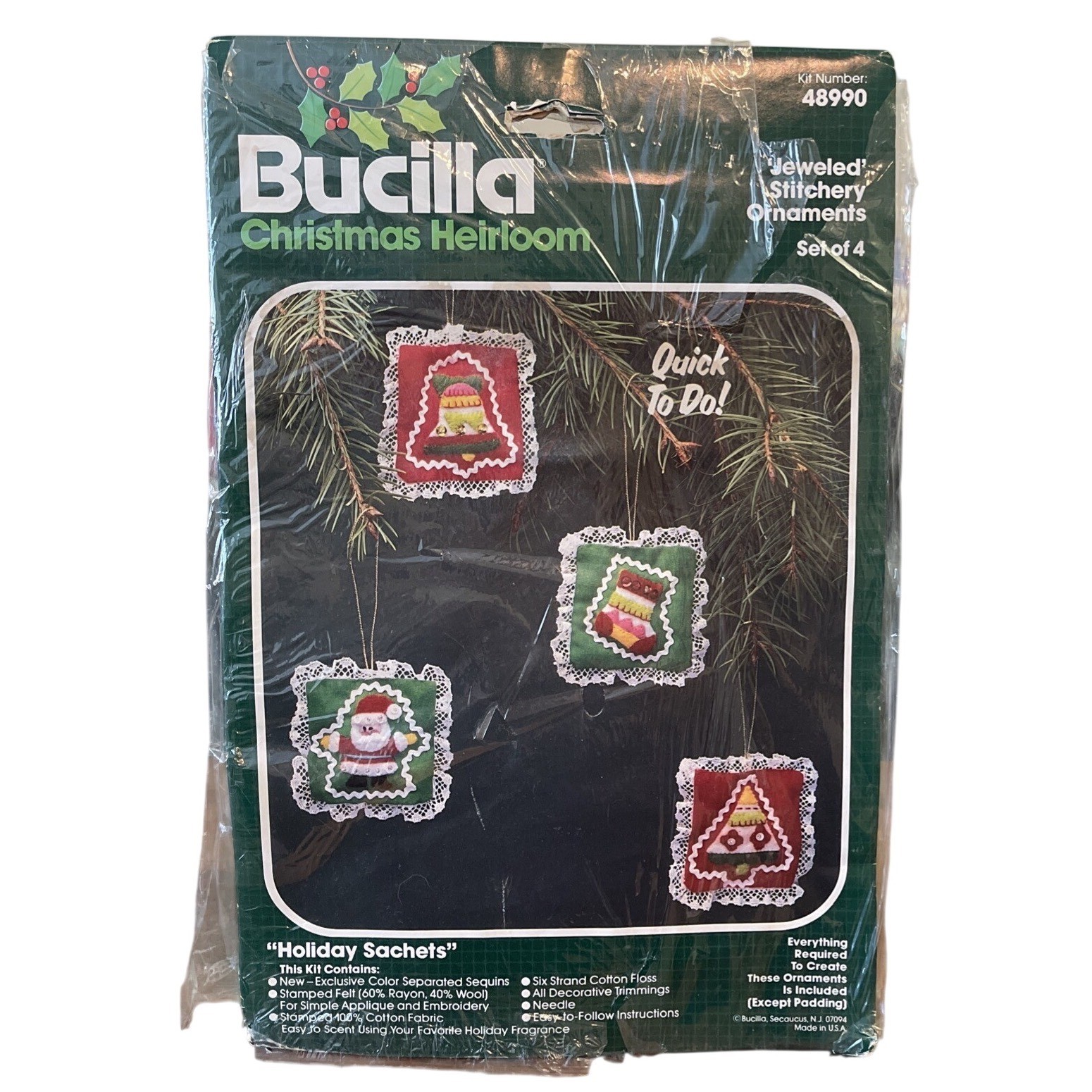 Bucilla Christmas Heirloom Jeweled Stitchery Ornaments ~ 48990 Holiday Sachets