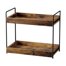 2 Tier Bathroom Counter Organizer Wood Kitchen Spice Rack Vanity Shelf Brown