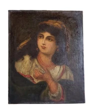Vintage Oil Painting Print on Canvas - “Beautiful Woman of Rome” by A. Marianini