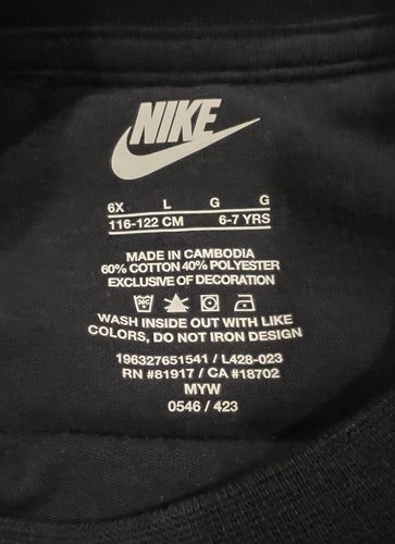 Nike Crewneck Cotton Top Girls Sz 6X Black And Gold Just Do It Logo Athletic Tee - Picture 7 of 7