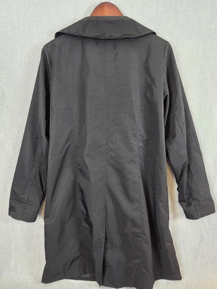Simply Vera Wang Trench Rain Coat Womens M Jacket Black Belted Overcoat Buttons - Image 4 of 4