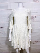 Free People Womens Dress Size M Ivory Lace Floral Round Neck Lined 3/4 Sleeve