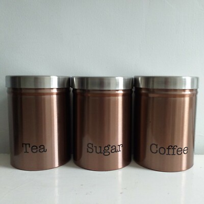 copper tea coffee sugar canisters next