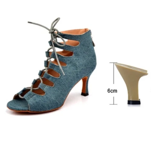 Women Denim Blue Latin Dance boots high heel Performance Ballroom Dance Shoes - Picture 12 of 29