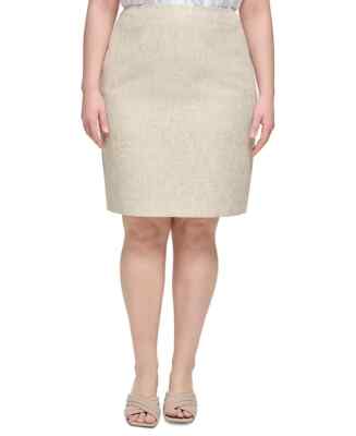 Calvin Klein Plus Size Knee-Length Textured Pencil Skirt Biscotti Multi