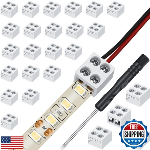Flutesan 25 Pack Solderless LED Tape Light Connector 2 Pin Terminal Block Con