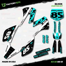White & Cyan Slick Racing Graphics Kit fits Kx85 05-13 Plates Kx 85 2005-2013