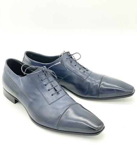 Hugo Boss Blue Leather Cap Toe Oxfords 