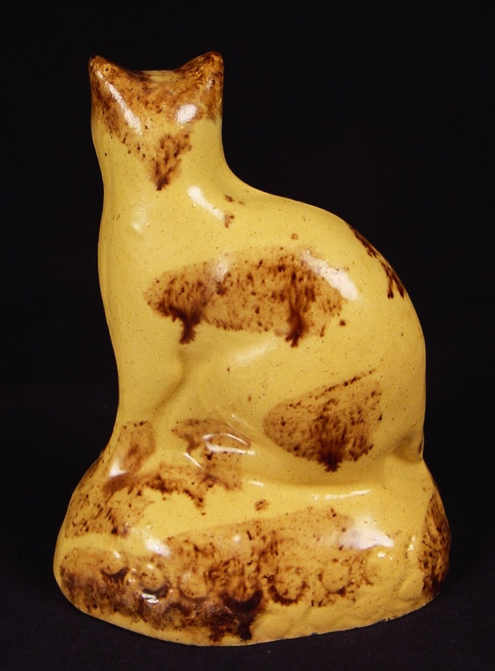Yellow Ware Rockingham Dogs VERY RARE ANTIQUE 1825 SMALL SEATED CAT ROCKINGHAM STAFFORSHIRE YELLOW ...