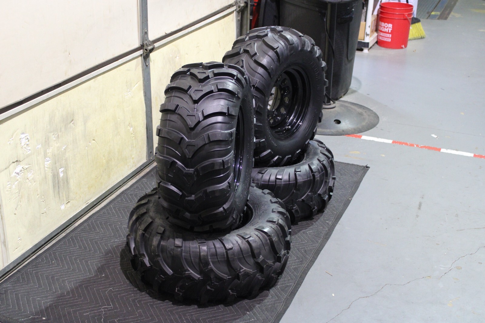 MULE 3010 25" 25x1112 ANCLA M/T ATV TIRE & QB BLACK ATV WHEEL WIDE KIT