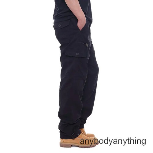 Hombres Pantalones de Carga Informales Cremallera Multi-bolsillo Rectos Pantalones Sueltos Cintura Elástica - Imagen 7 de 28