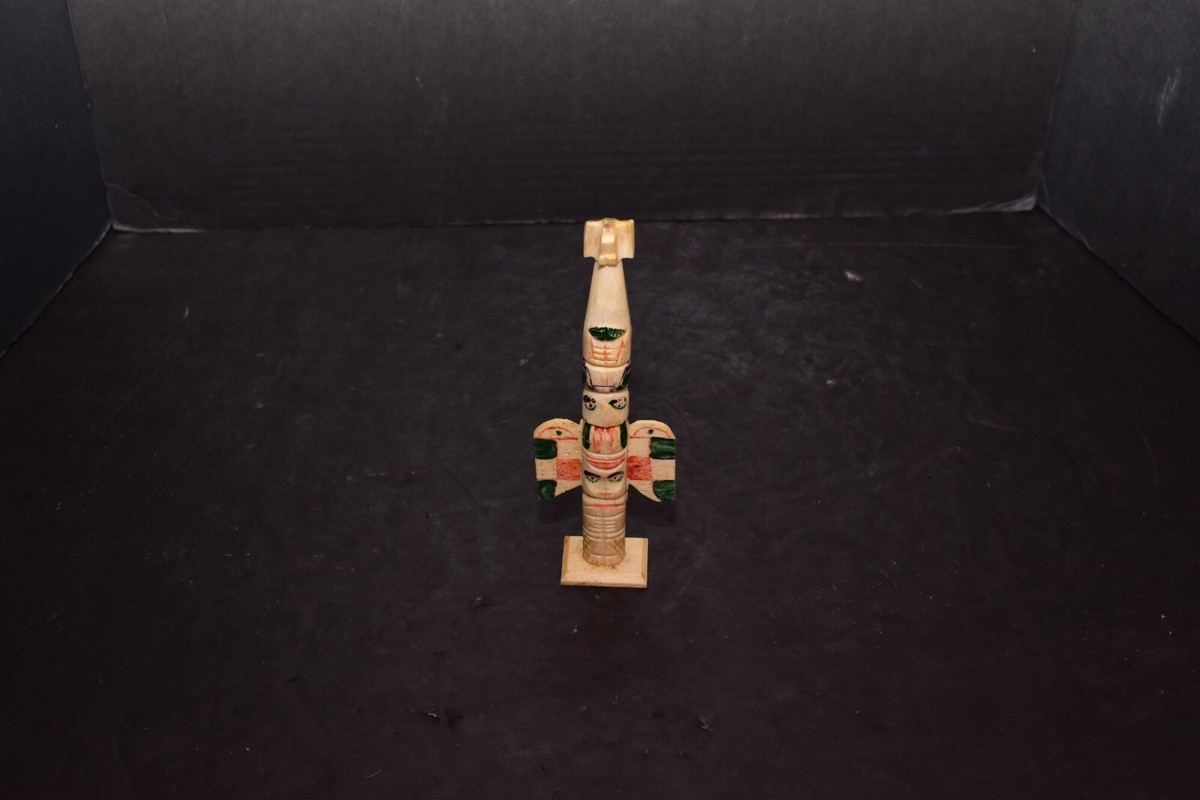 ATQ 1920s Northwest Coast Buffalo Bone Totem Pole ALASKAN ATQ 1920s Northwest Coast Buffalo Bone Totem Pole ALASKAN