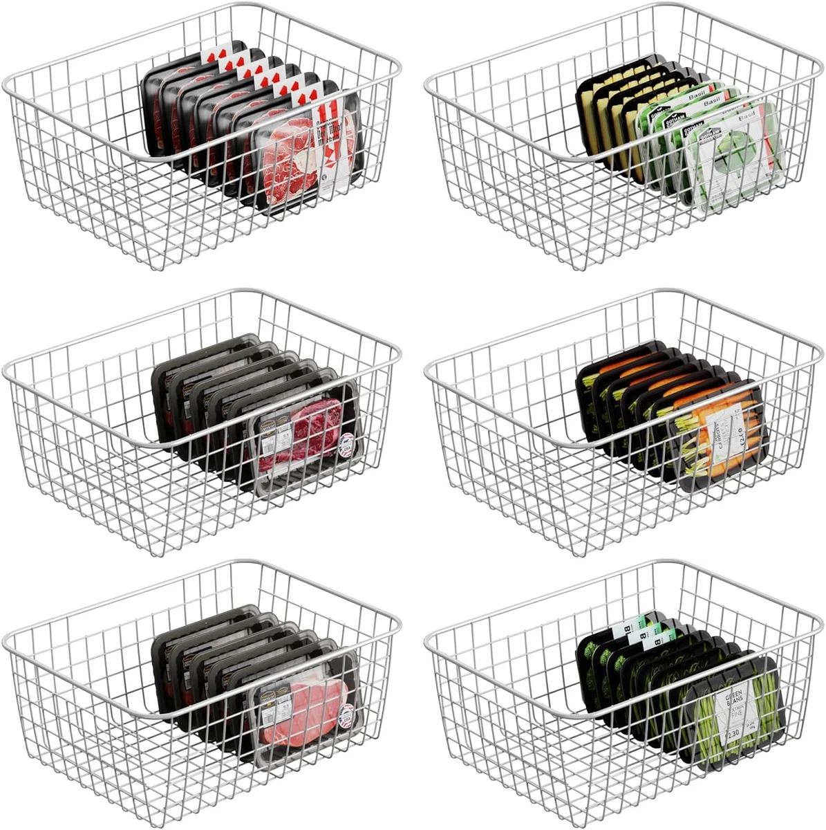 Freezer Baskets for Upright Freezer - 6 Large Deep Freezer Organizer Bins  for 1