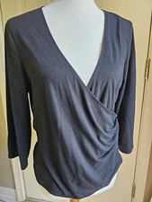 Attention Black Wrap Style Long Sleeve Stretch Blouse.  Size Large