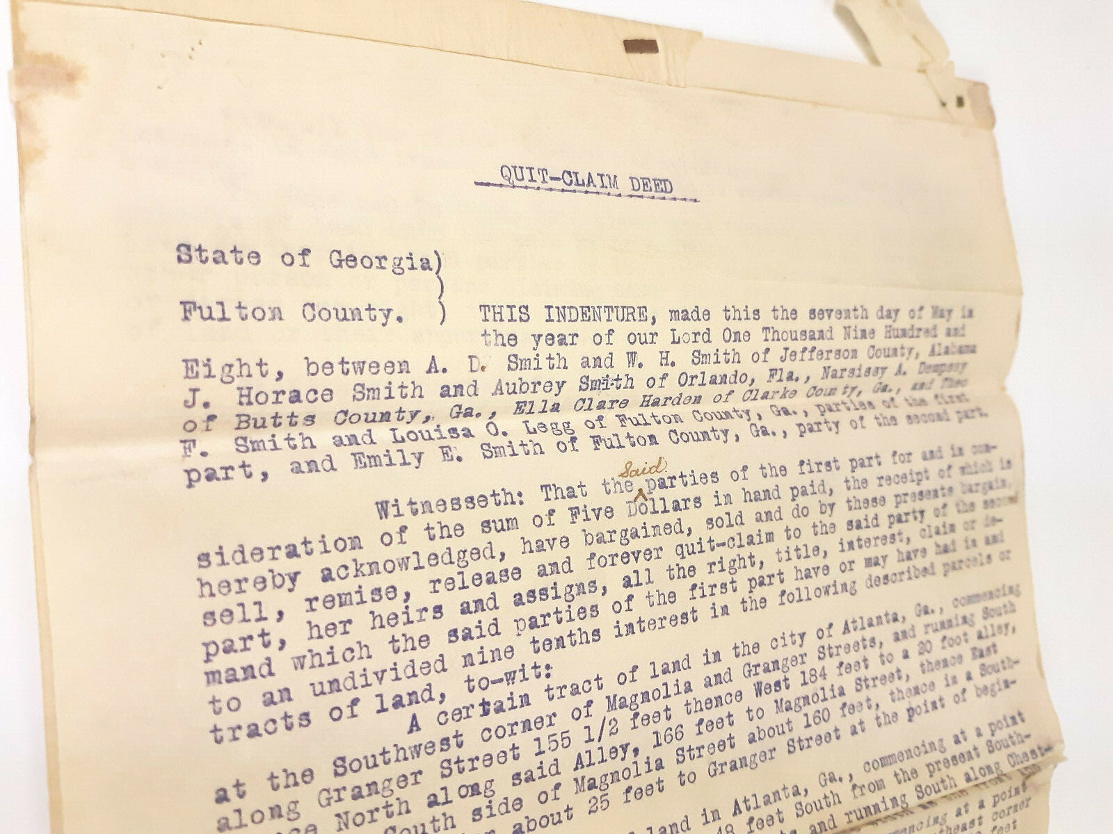 1909 Fulton County Quit Claim Property Deed eBay