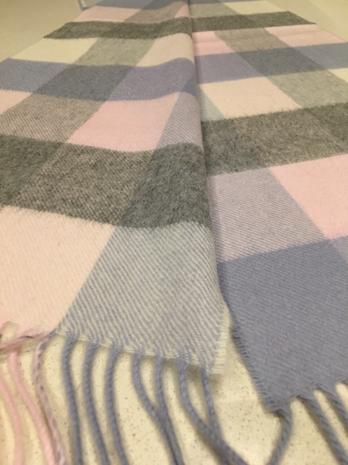 Johnstons of Elgin Soft Block Check Pure Cashmere Scarf Ladies Pink