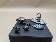 Emson Miniature Doll House Tiny Silver Tone  Serving,Tea and Punch Sets, 12 piec
