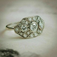 Vintage Style 1 Cttw Round CZ Three Stone Engagement 14K White Gold Ring