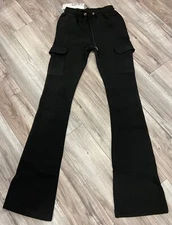 REDFOX WOMEN'S FLEECE STACKED PANTS W/ CARGO POCKETS (BLACK)