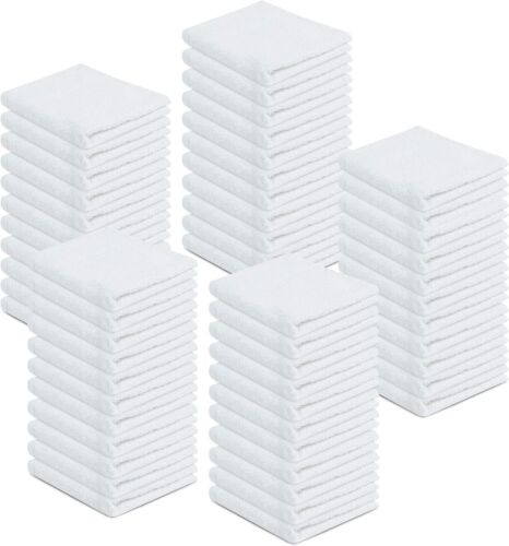 100% Cotton Terry Towels Cleaning Cloths Pack of 50 (12x12 Inches) White Bar