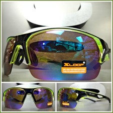 New Mens WRAP AROUND SPORTY CYCLING FISHING HUNTING SUN GLASSES Neon Green Frame