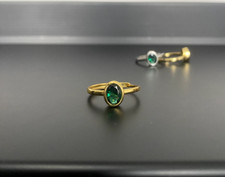 Gold Emerald Ring, Adjustable Gold Ring - Sterling Silver