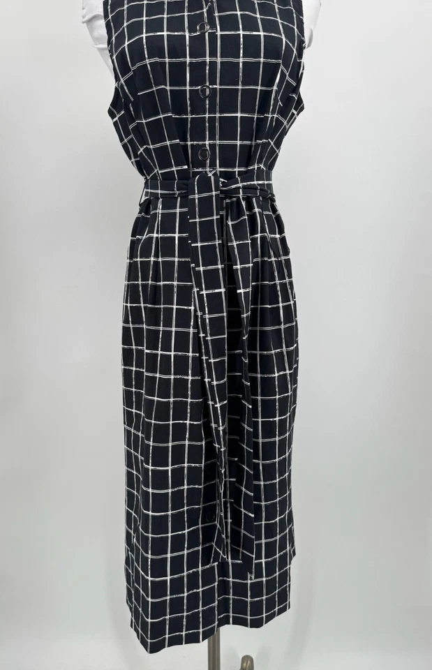 Vestido Camisa Betsey Johnson Negro Ventana Corbata Cintura Sin Mangas a Presión Talla 8 Foto 4 de 4