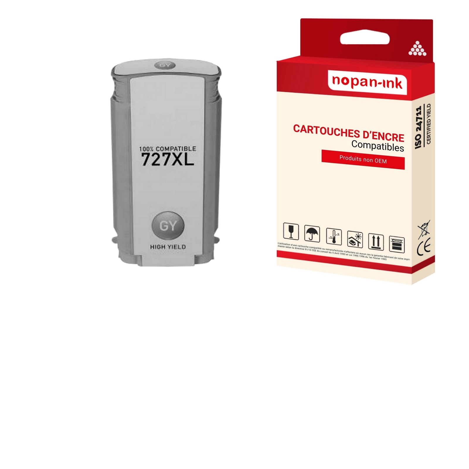 Cartouche HP 727 compatible grise B3P24A pour traceur DesignJet NOPAN-INK