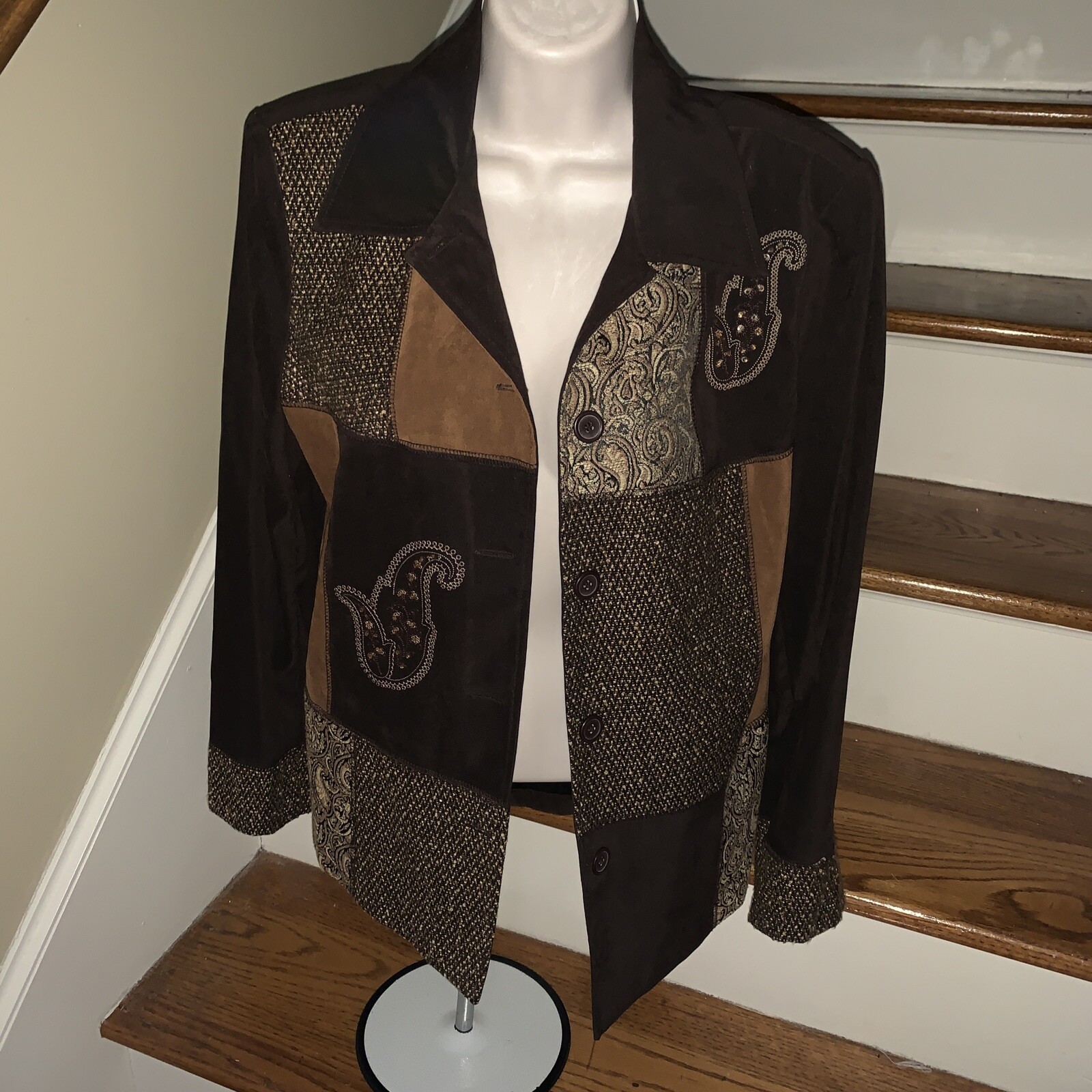 NOTATIONS Patchwork Paisley Brown Family Jacket B… - image 2