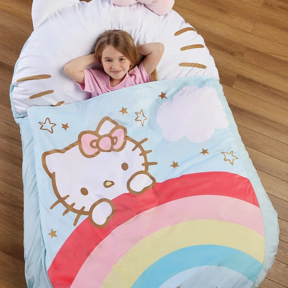 Espreguiçadeira de chão arco-íris Hello Kitty - 47" x 69" saco de dormir de pelúcia infantil assento de cama - Imagem 3 de 4