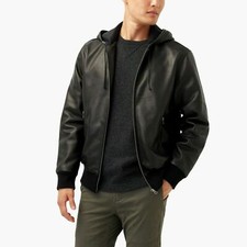 Veste En Cuir Noir Pour Homme En Agneau Souple Authentique Slim Fit Avec Capuche