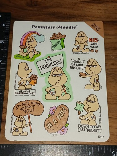Autocollants anciens, jouets Kent, moodies sans pénis. Peanut Scratch N Sniff, (bxstkn)