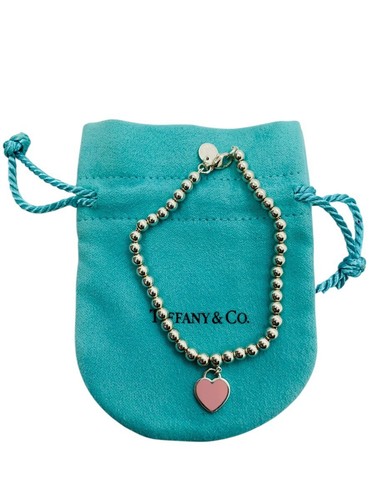 Tiffany & Co Rosa Mini Herz Perlen Armband in Silber .925 | 6" Länge - Bild 2 von 10