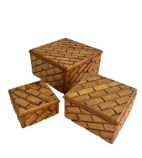 Set Of 3 Crowning Touch Bamboo Nesting Box Wooden Trinket Boxes Taiwan