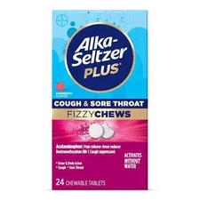 Alka Seltzer Plus Cough and Sore Throat FizzyChews Raspberry Flavor 12 Tablets