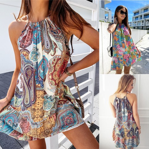 Holiday Women Mini Dress Summer Beach Boho Sundress Ladies Sleeveless  Dresses UK | eBay