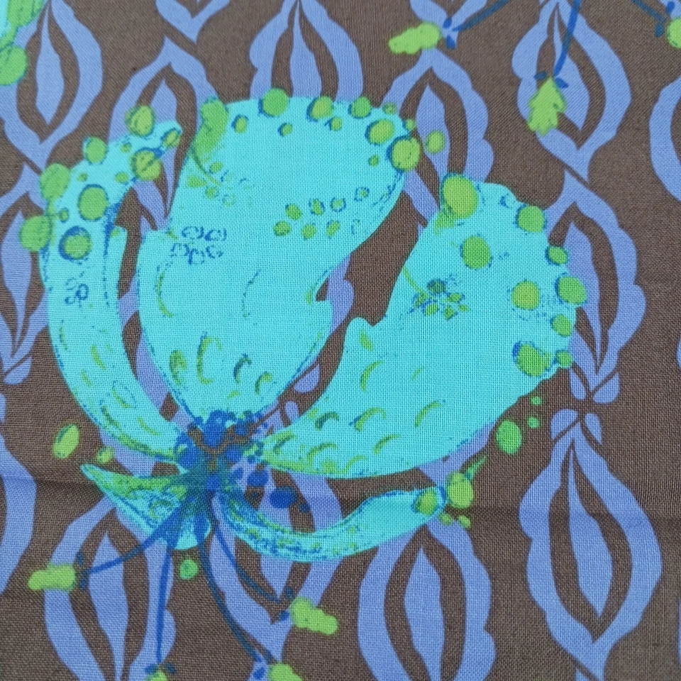 Estampado de algodón marrón púrpura verde azulado flor lluvia CALYPSO 2 yardas 45" de ancho Foto 4 de 4