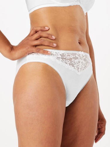 EX M\u0026S WHITE Jacquard \u0026 Lace Trim High 