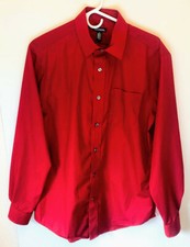 George Men Long Sleeve Red Cotton Blend Dress Shirt Size M Neck 15-15.5"