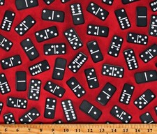 Cotton Dominos Playing Tools Game Pieces Games Red Fabric Print by Yard D672.95