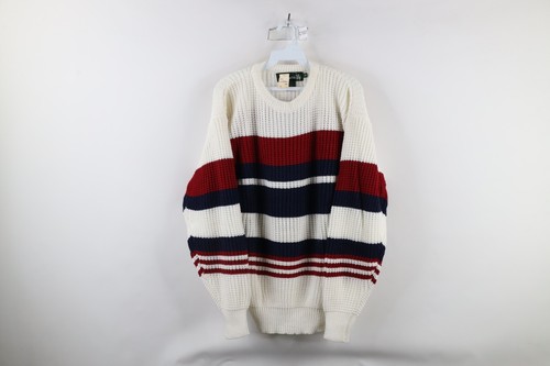 Deadstock Vtg 90s Streetwear Mens Medium Striped Color Block Chunky Knit Sweater
