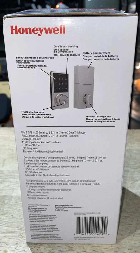 Cerraduras de puerta de níquel satinado con pantalla táctil electrónica Honeywell Wi-Fi 8733500 Foto 4 de 4