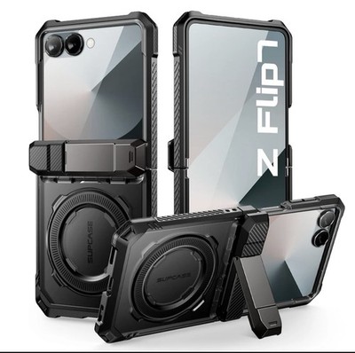 Galaxy Z Flip 7 UB Grip MagSafe Phone Case Blk w/ stand & front screen protector