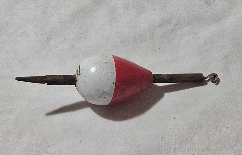 Vintage Antique Wood & Cork Fishing Float Bobber Rustic White  &  Red