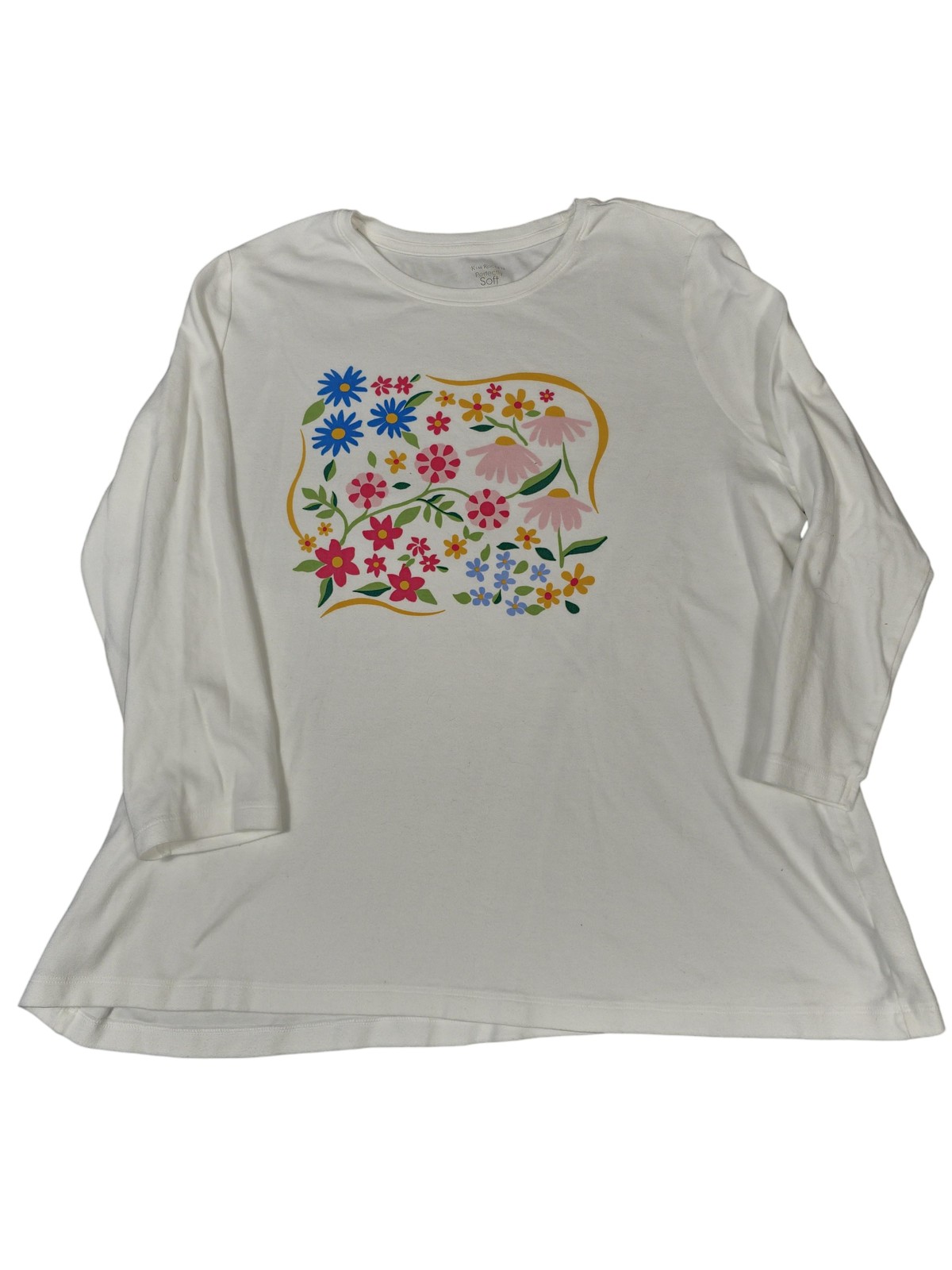 Kim Rogers Shirt Womens 2XL White Perfectly Soft Long Sleeve Floral Graphic Tee